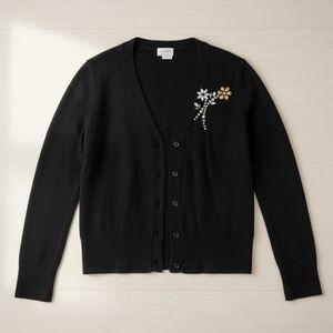Kate Spade Black Embellished Broch Button Down Cardigan On Pointe Size S